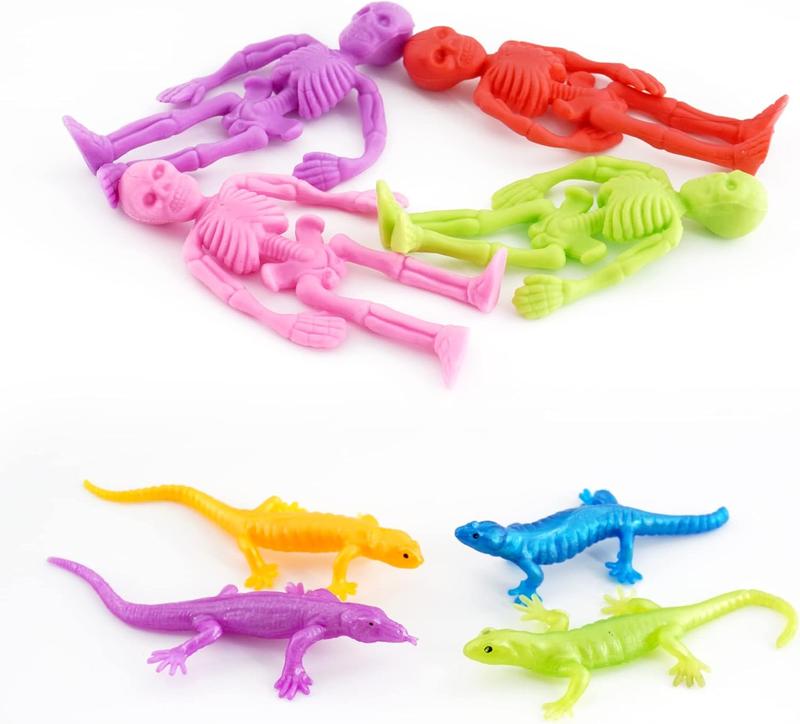 42-Piece Stretchy Sticky Toy Set: Large Hands, Slingshot Animals, Crawlers, Lizards, Skeletons, Flying Frog for Kids Parties