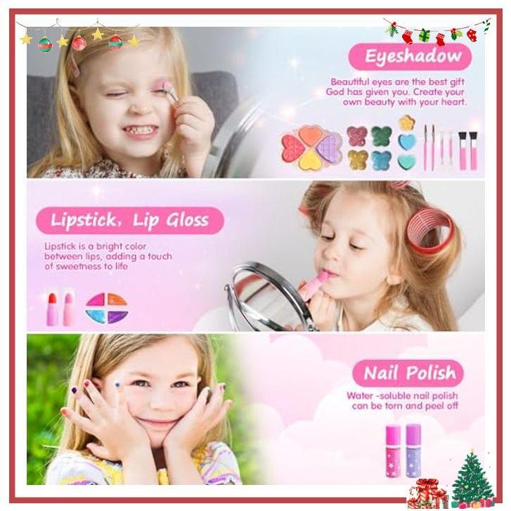 Topsolid Kids Makeup Kit for Girl, Real Washable Makeup for Kids with Mirror, Kids Makeup Sets for Girls 5-8, Princess Toys Cosmetic Set, Christmas & Birthday Gifts Toys for 3 4 5 6 7 8 Year Old Girls