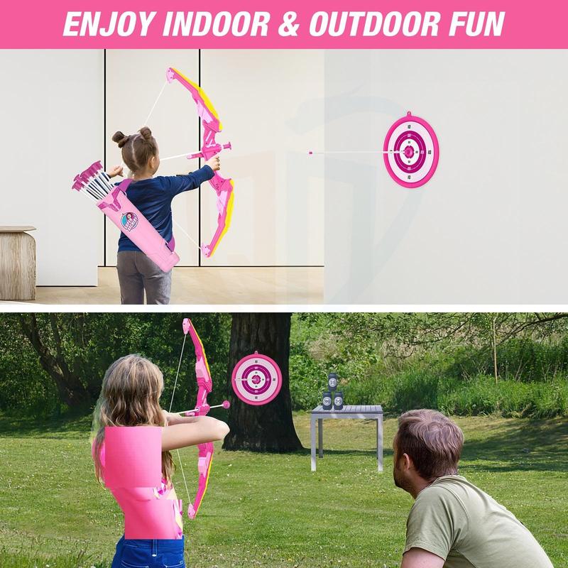 Bow & Arrow Toy Set with Light, 1 Set Creative Shooting Toy with Suction Cup Arrows & Targets & Quiver, Indoor Outdoor Sports Toys