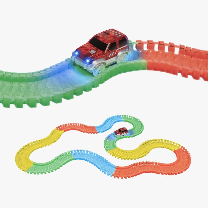 World Tech Toys Galaxy Flex Track | 220 Piece Glow in The Dark Flexible Racetrack and LED Light Up Car | Educational Building Toy | For Kids 3 Plus