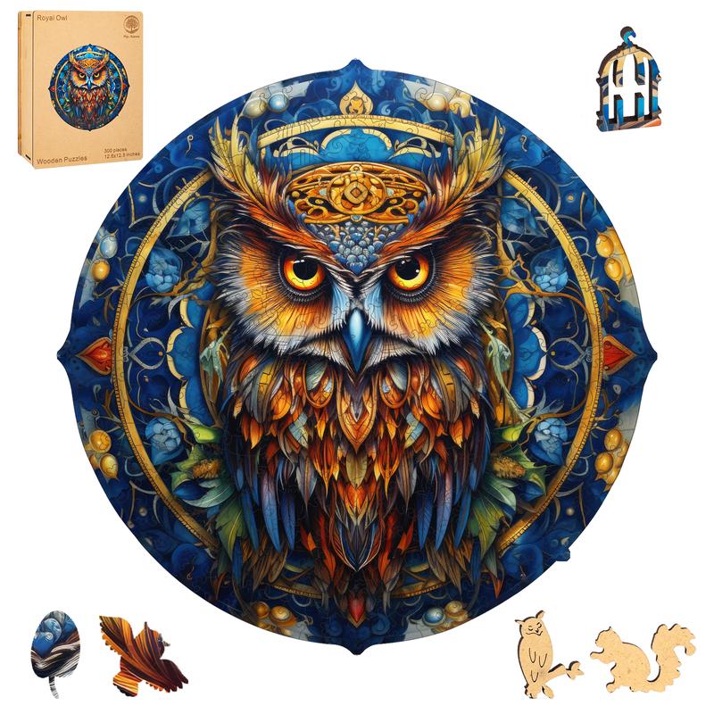 Royal Owl Mys Aurora Wooden Jigsaw Puzzle for Kids and Adults 300 Pcs Unique Shape Nice Box Packing Fun Challenging Brain Exercise Family Game Creative Gift for Friends Parents Grandparents Multicoloured