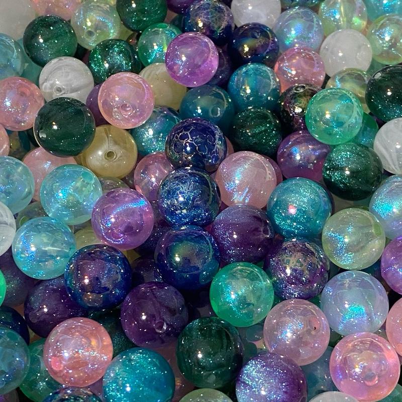 Glitter Galaxy bead, 16mm mix, 15 pcs