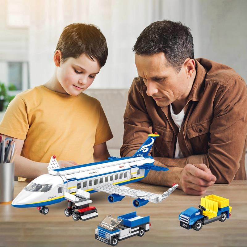 491 Piece City Passenger Airplane Building Set, 6 IN1 Airplane Bricks Toy-Airbus, Creative Building Projects with Shuttle Bus, Baggage Truck, Top STEM Toy for Boy and Girl Ages 6 7 8+