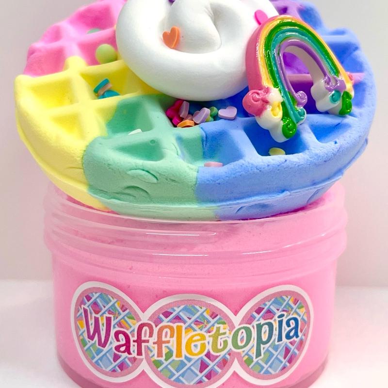 Waffletopia DIY Slime with Handmade Taro Scent, Rainbow Waffle, Sprinkles and Charm