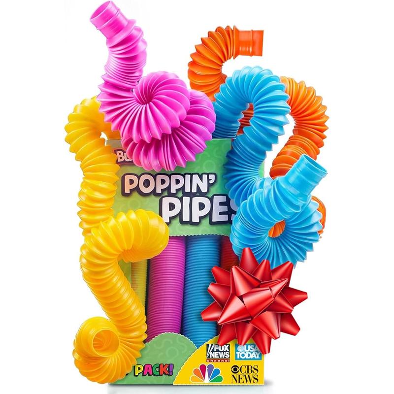 Stocking Stuffers for Kids - Pop Tubes - Sensory Toys - Stocking Stuffers - Toddler Toys - Imaginative Play & Stimulating Creative Learning - Stocking Stuffers for Toddlers 3+ - 4 Pack Large