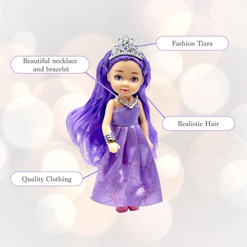 Little Dolls Set with Mini Princess Dolls for Girls u2013 Princess Toy Dolls for Dollhouse u2013Small Doll Mini Princess Figures with Tiaras, Hair Accessories