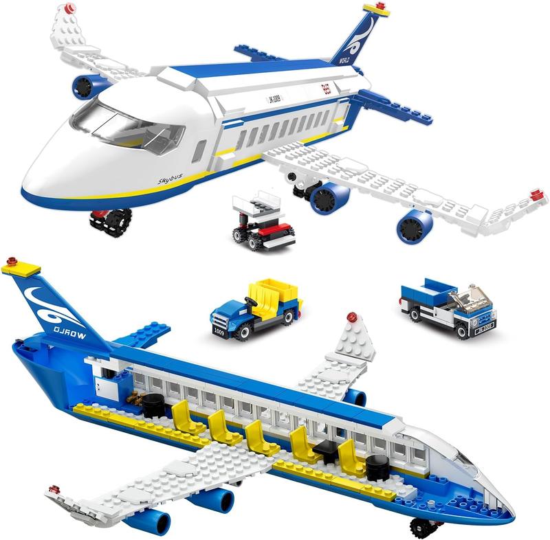 491 Piece City Passenger Airplane Building Set, 6 IN1 Airplane Bricks Toy-Airbus, Creative Building Projects with Shuttle Bus, Baggage Truck, Top STEM Toy for Boy and Girl Ages 6 7 8+