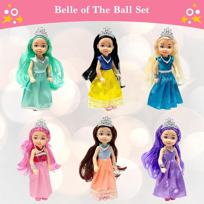 Little Dolls Set with Mini Princess Dolls for Girls u2013 Princess Toy Dolls for Dollhouse u2013Small Doll Mini Princess Figures with Tiaras, Hair Accessories