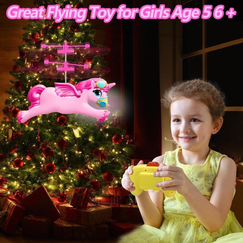 Remote Control Unicorn Helicopter, Flying Unicorn Toys for Girls Age 6 7 8 9 Teens Gift, 2 Channel Rc Drone Flying Unicorn Fairy with LED Light for Kids Indoor Play, Easy to Forward, Turn Left Right