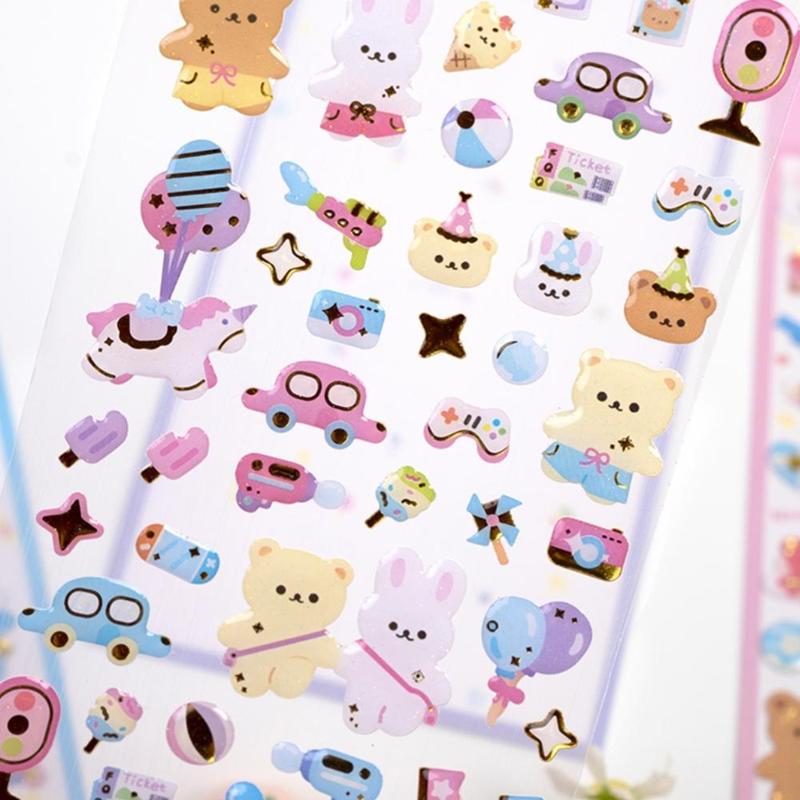 Cartoon Bear Pattern Sticker (4 Counts), Cute Decorative Sticker, DIY Decals for Water Bottle, Laptop, Phone Case, Scrapbooking, Journal Making