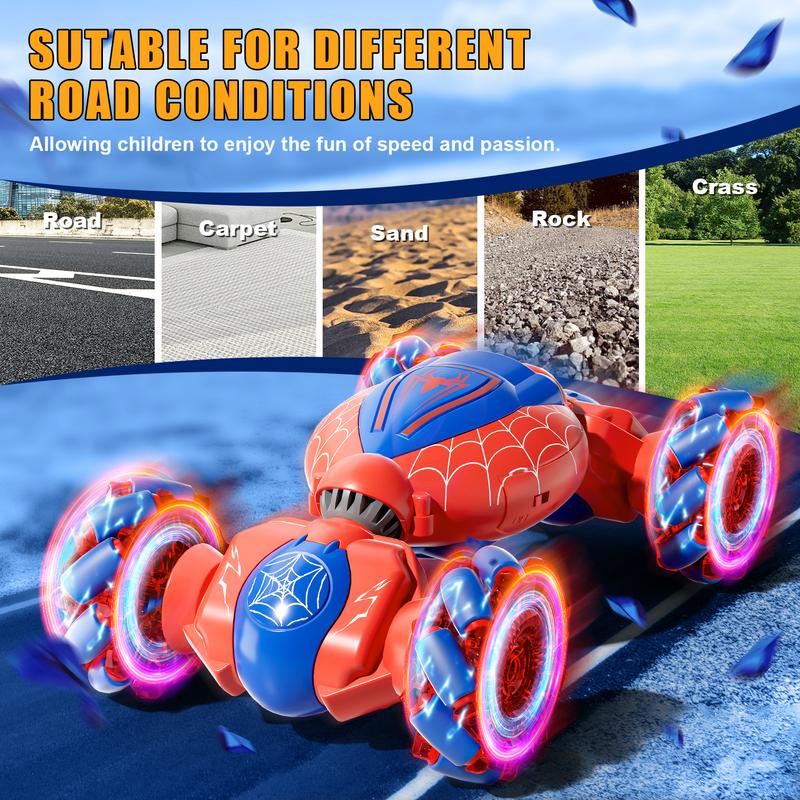 Spider RC Stunt Car, 2.4GHz 4WD Remote Control Gesture Sensor Toy Cars, Double Sided Rotating Off Road Vehicle 360° Flips with Lights Music, Multiple modes of remote control car, Toy Cars for Birthday Halloween Christmas Gift