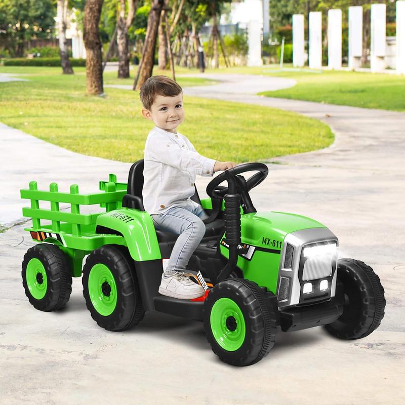 [ShopTab] Festival Joy 12V Ride on Tractor with 3-Gear-Shift Ground Loader, Remote Control, LED Lights, Horn, Electric Tractor Toy w USB & Bluetooth Audio Music