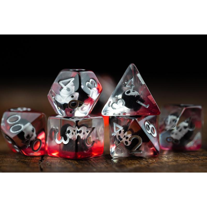 DnD dice sets: Red Grim Reaper Dice Set: Cute Polyhedral DnD Death Dice with Bloody Design - Perfect Gift for Dungeons and Dragons Players