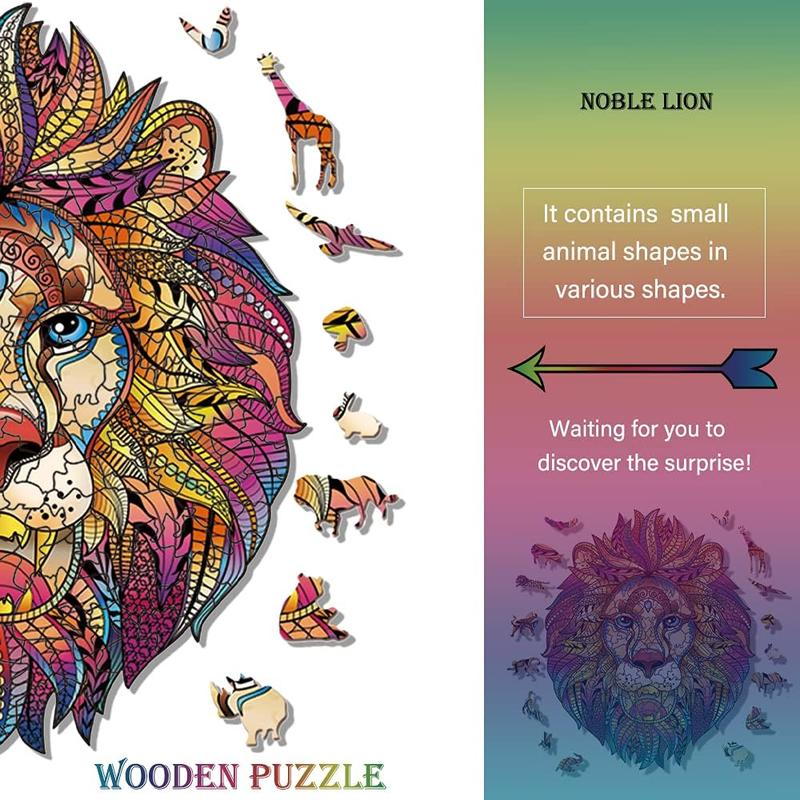 Wooden Puzzles for Adults,Wooden Animals Shaped Puzzles,Unique Shaped Jigsaw Puzzles,Magic Wooden Jigsaw Puzzles, Wood Puzzles Adult, Unique Puzzles (S-9.25x6.3, Lion)