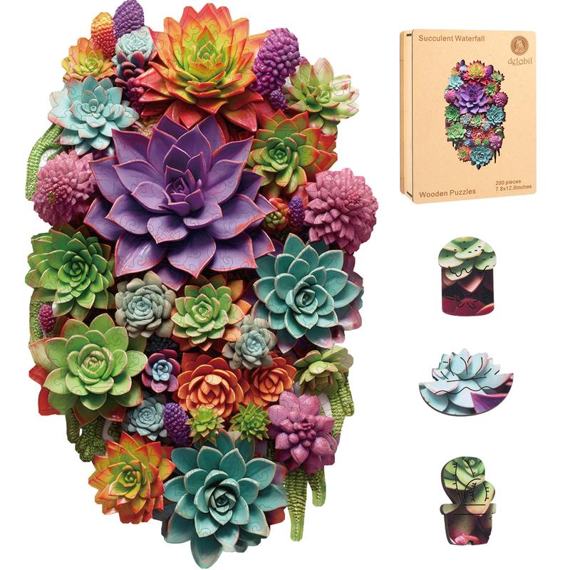 Mys Aurora Mushroom Flowers Wooden Puzzle 200 Pieces - Unique Shape, Hand-Painted Art, Ideal Family Game for Kids and Adults - 7.8 x 12.6 Inch