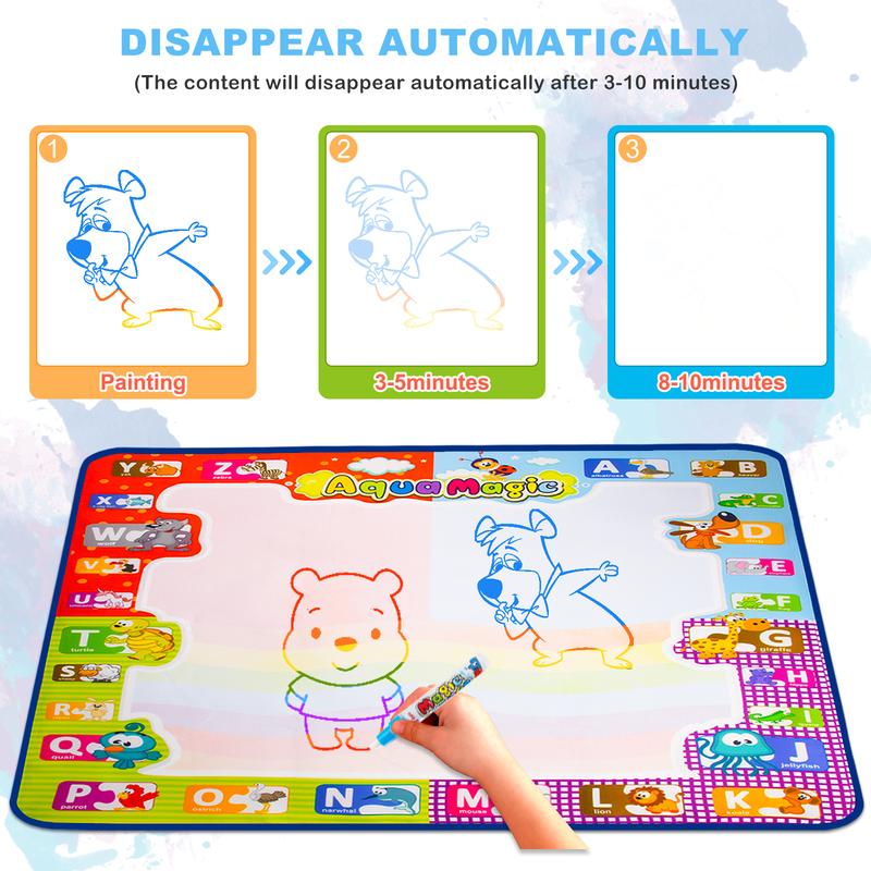 Water Doodle Mat - 30.3 ×30.3 inch, Portable & Reusable, Perfect for Kids 3+ Fun Painting, Writing & Color Drawing Toy with Magic Pens, Educational and Creative Gift for Kids Ages 4-12, Easy to Carry for On-the-Go Fun