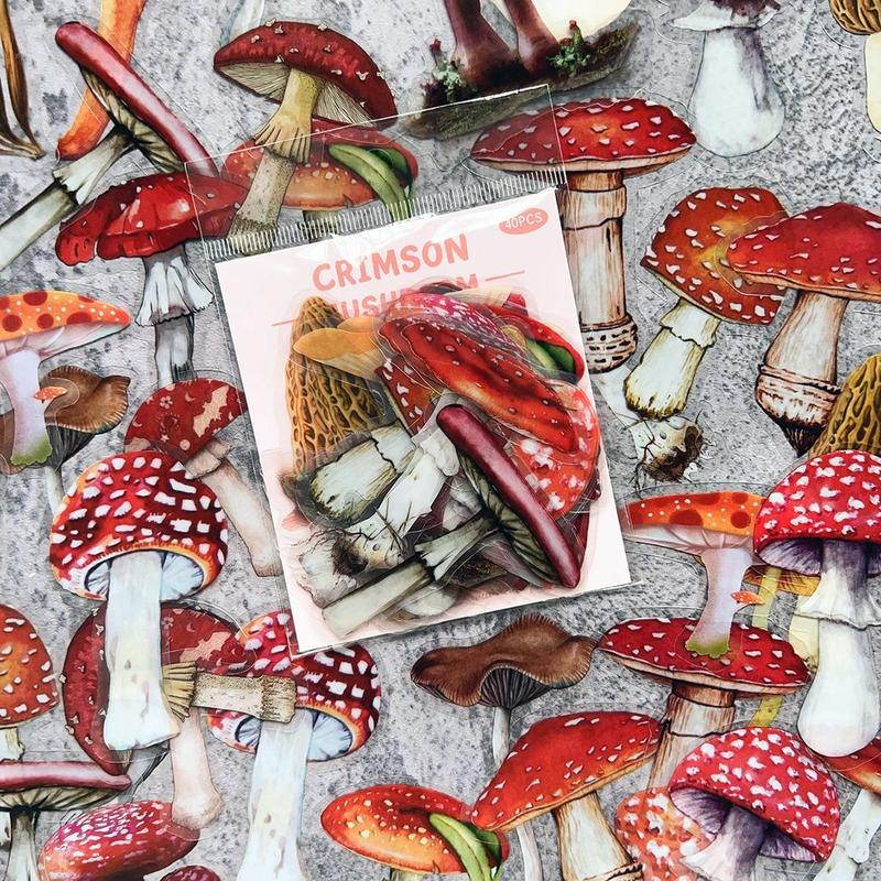 40pcs set Mushroom Pattern Decorative Sticker, Creative Multi-purpose Sticker for DIY Craft, Decoration, Scrapbook, Journal, Gift & Greeting Card