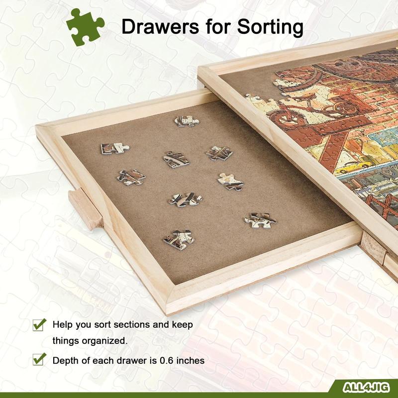 All4jig 1500 2000 Piece Rotating Wooden Puzzle Board with Drawers and Cover, 26