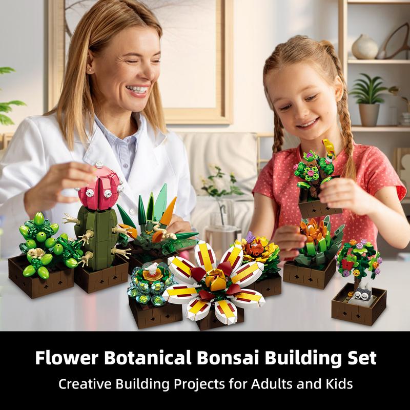 Simulated building blocks, flowers, succulent plants, assembled toys, home decoration ornaments, flower arrangement gifts, Christmas gifts