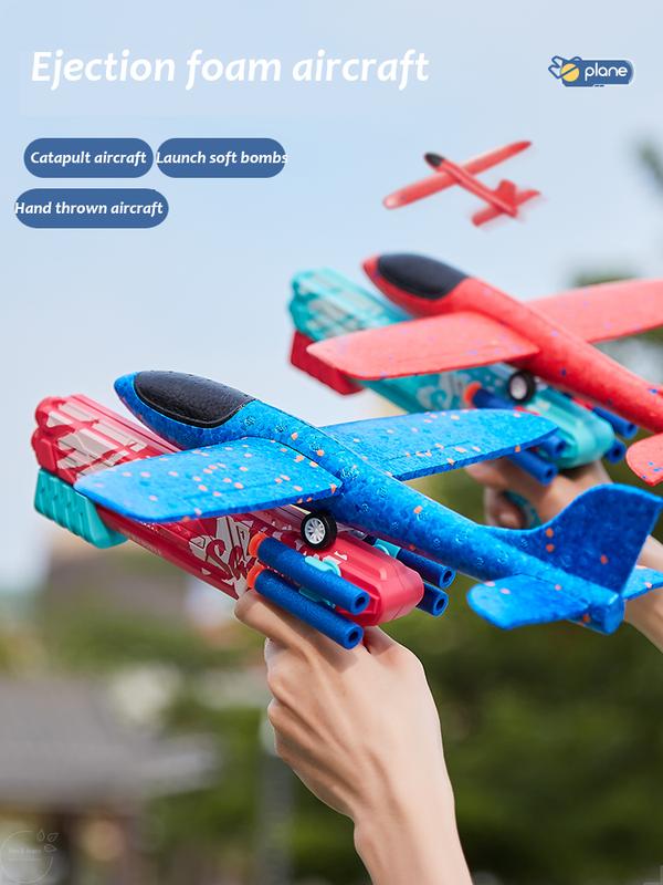 Airplane Shooter Toy,  Foam Glider Catapult Plane Toy,1 Count Bubble Plane Launcher with 1 Count Random Color Aircraft, Outdoor Flying Game Outside Toys, Boys Girls Kids Birthday Gifts