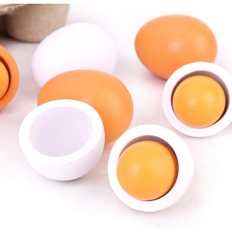 HANSGO 6PCS Toy Eggs, Wooden Play Eggs Play Kitchen Accessories Pretend Play Food Sets for Kids Early Development Learning Birthday Gifts