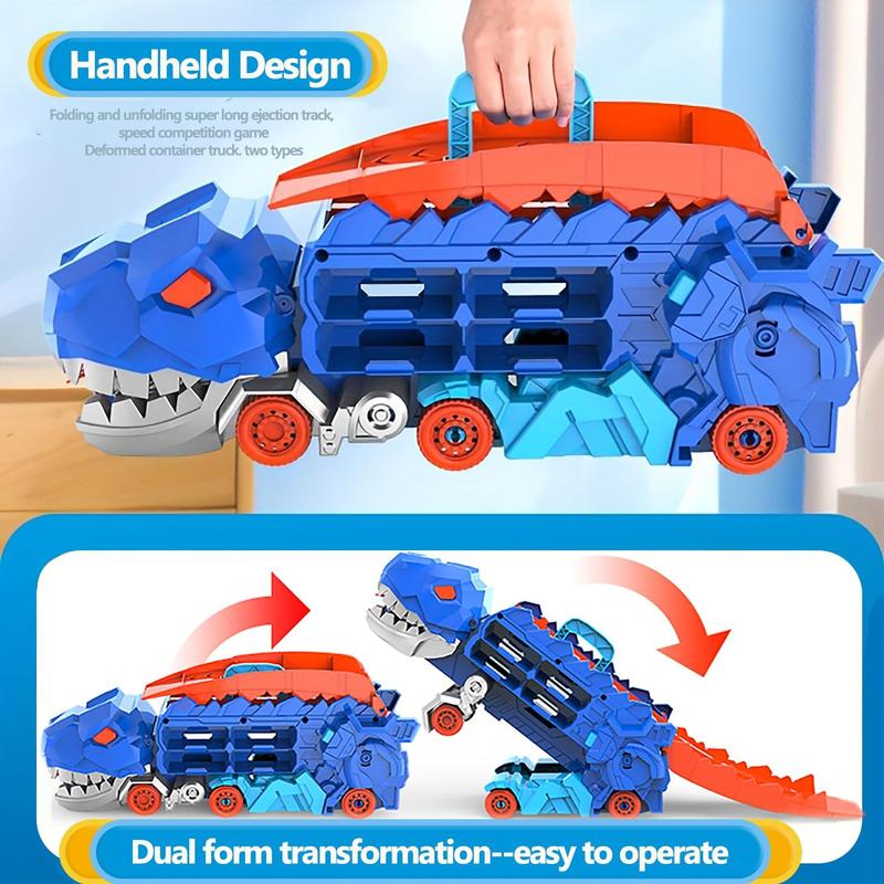 City Dinosaur Ultimate Hauler Track Toy for Boys, Transforms into Stomping Dinosaur with Race Track Ultimate Transporter Hauler Christmas Toys Gifts for Kids Ages 3 4 5 6 Years Old(4 Cars)