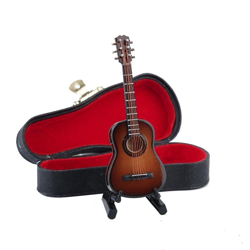 Guitar Model with Stand & Case Toys for Adults, Wooden Mini Guitar Toy for Boys & Girls, Music Guitar Model for Home Decoration