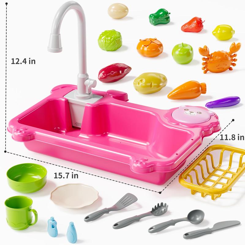 Play Sink with Running Water, Kitchen Sink Toys with Electric Faucet, Play Kitchen Accessories, Role Play Dishwasher Toy for minisink