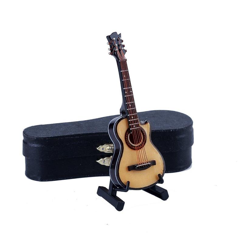 Guitar Model with Stand & Case Toys for Adults, Wooden Mini Guitar Toy for Boys & Girls, Music Guitar Model for Home Decoration