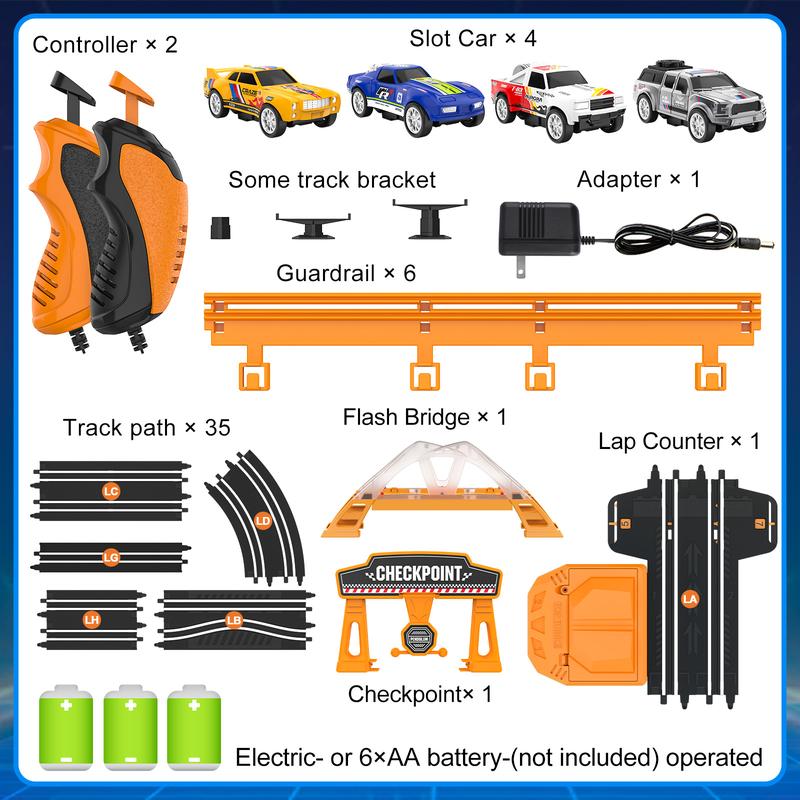 Slot Car Race Track Sets for Boys,Race Car Track with 4 High-Speed Slot Cars,Battery or Electric Car Track,Dual Racing Game Lap Counter Track Sets,Toys Gifts for Boys Girls Ages 4 5 6 7 8-12 dinosaur truck