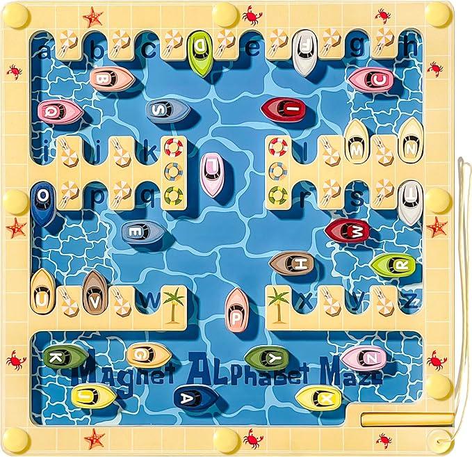 Magnetic letter Maze fine motor skills toy, suitable for boys and girls wooden learning letter puzzles children's sensory toys