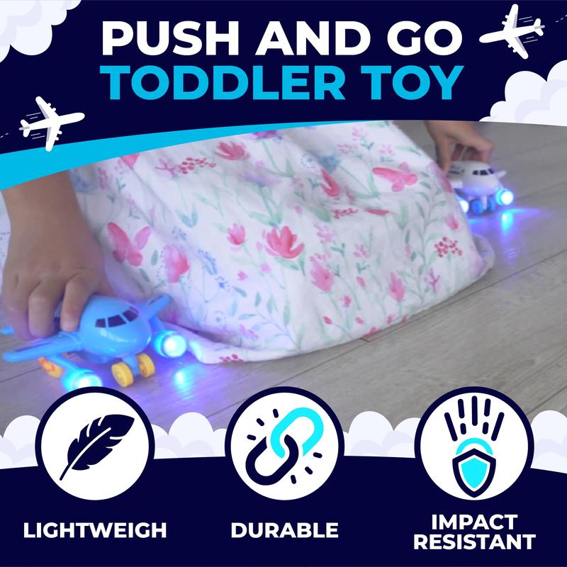 Toysery Push and Go Toddler Airplane Toy for Boys & Girls. Set of Four Friction Toy Airplanes with Flashing Lights & Airplane Sound, Plane Gift Toys for Kids Ages 18 Months Old and Above