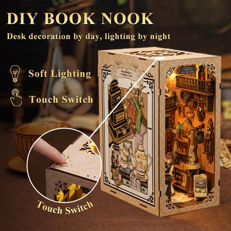 CUTEBEE DIY Book Nook Kit for Girls, Teens and Adults, DIY Dollhouse Miniature House Kit Bookshelf Insert Decor, Antique Shop Model Building Creative Gift with LED Light (Grandpa's Antique Shop)