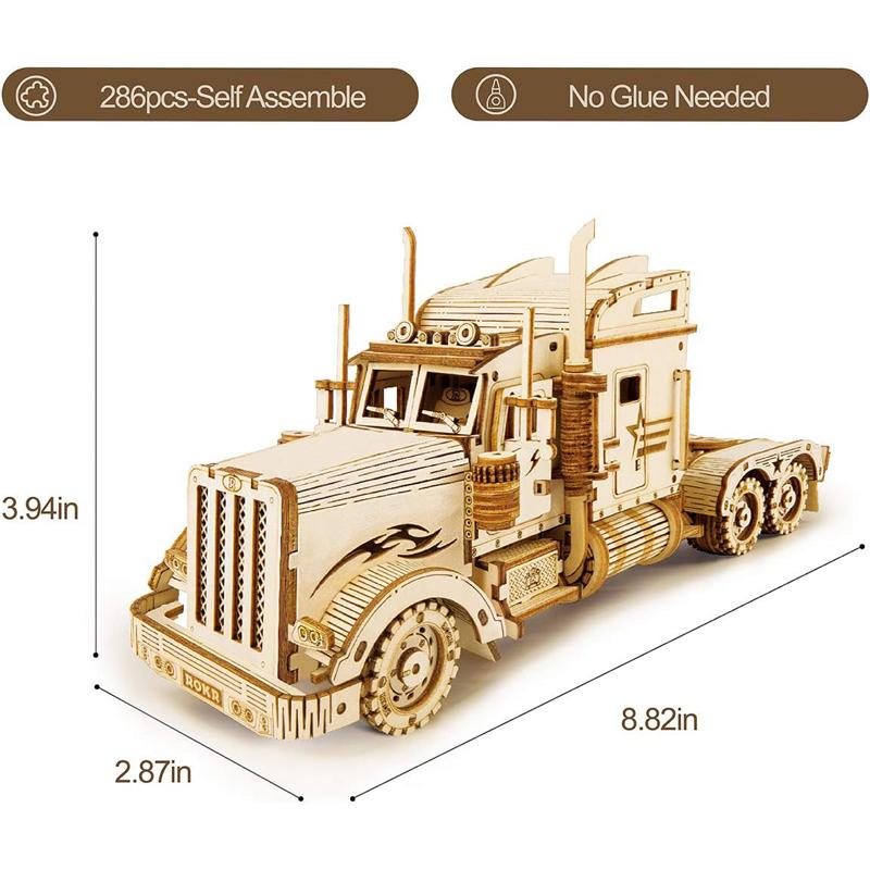 Robotime ROKR 3D Wooden Puzzle for Adults-Mechanical Car Model Kits-Brain Teaser Puzzles-Vehicle Building Kits-Unique Gift for Kids on Birthday Christmas Day(1:40 Scale)(MC502-Heavy Truck) 3 d