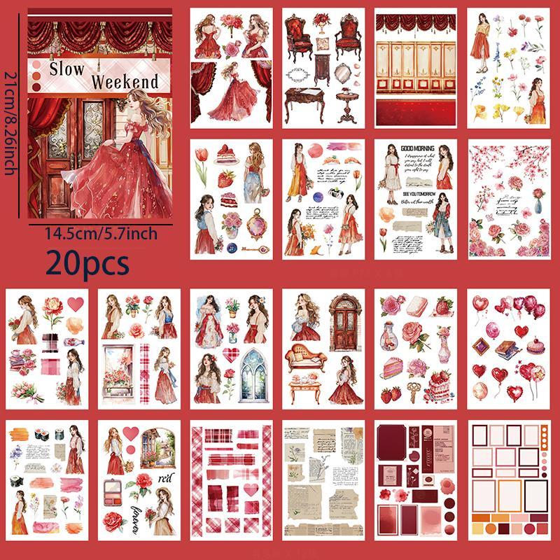 Vintage Girl Pattern Sticker Book, 20pcs set Scrapbooking & Journal Making Sticker Book, DIY Decorative Sticker for Stationery & Water Bottle & Laptop