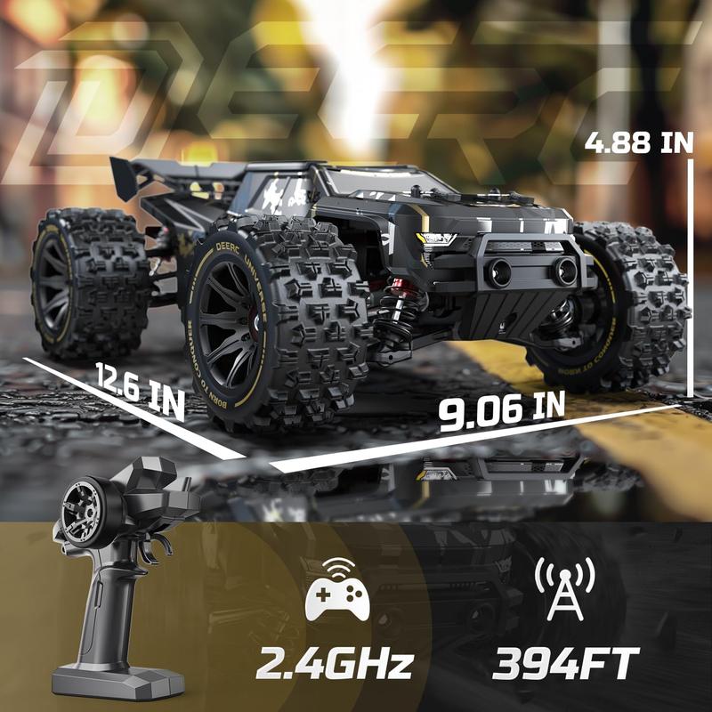 DEERC 14210 1:14 Fast Brushless RC Cars, Max 50+ MPH, 2 3S Lipo Batteries 4x4 Waterproof RC Truck, All Terrain RC Truggy for Snow,Sand & Mud