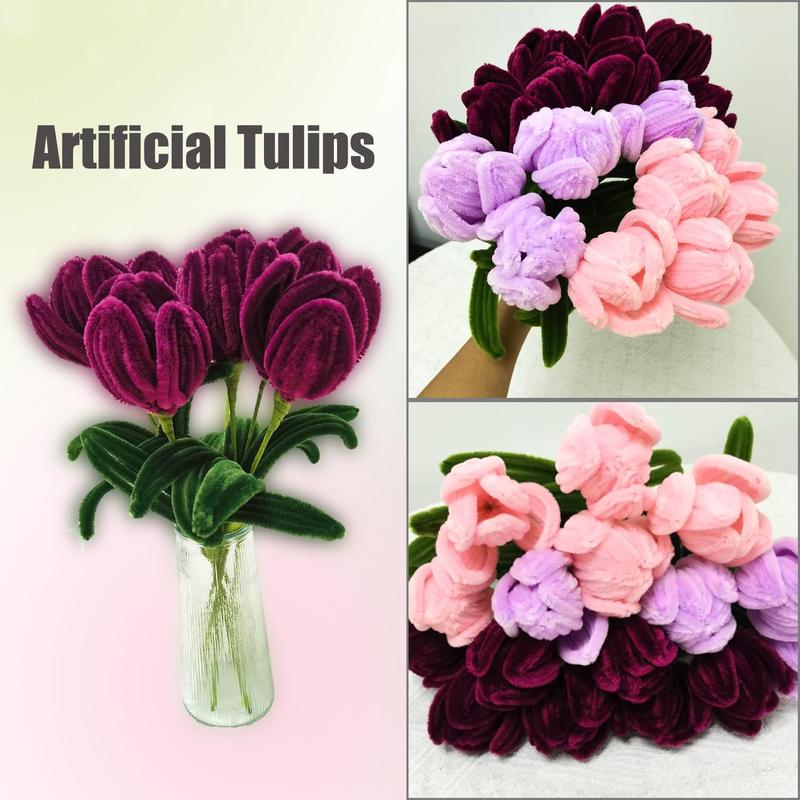 DIY Crafts Pipe Cleaner Chenille Stems Kits for Flower Making, 221pcs set Pipe Cleaner Accessories, DIY Artificial Rose Tulip Bouquets Making Kit