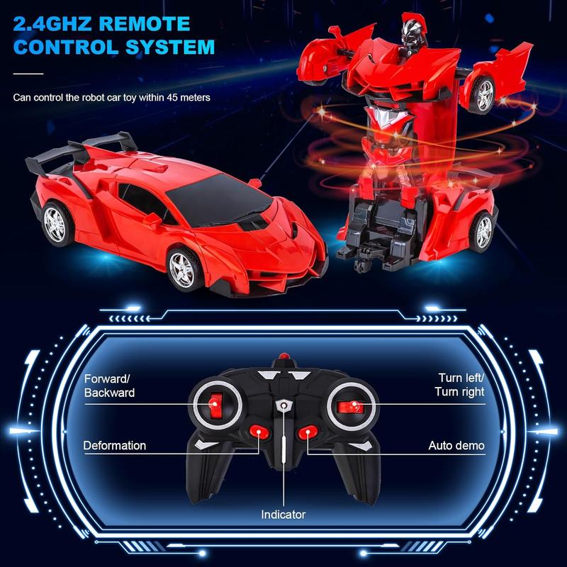 RC Cars for Boys Age 4-7,Remote Control Transformation Car Robot Toys for Child Electric Deformation Car Vehicle Toys for Kid 8-15 Ages Transforming Toy Deformed Cars Best Birthday Toy Red