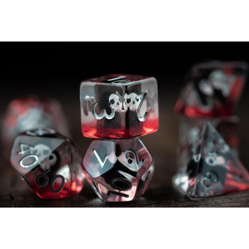 DnD dice sets: Red Grim Reaper Dice Set: Cute Polyhedral DnD Death Dice with Bloody Design - Perfect Gift for Dungeons and Dragons Players