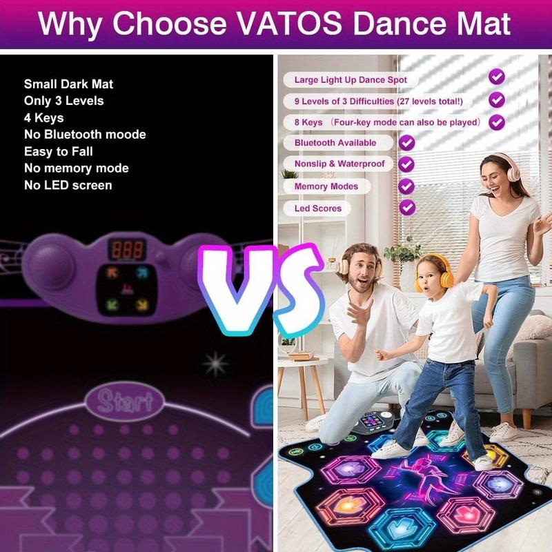 VATOS Dance Mat Toys for Kids - Electronic Dance Pad Music Toy with 8 LED Keys for Kids Ages 4-8, Sensory Outdoor Games Party Favors, Cool Birthday Gifts for 3-12+ Year Old Girls Boys Teens