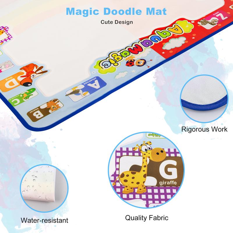 Water Doodle Mat - 30.3 ×30.3 inch, Portable & Reusable, Perfect for Kids 3+ Fun Painting, Writing & Color Drawing Toy with Magic Pens, Educational and Creative Gift for Kids Ages 4-12, Easy to Carry for On-the-Go Fun