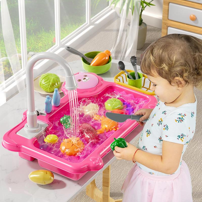 Play Sink with Running Water, Kitchen Sink Toys with Electric Faucet, Play Kitchen Accessories, Role Play Dishwasher Toy for minisink