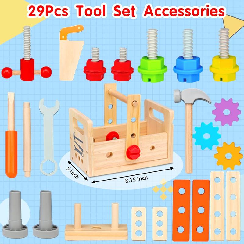 Christmas Gift 29 PCS Wooden Toddler Tool with Box, Christmas Gift Montessori  Educational Pretend Play Year Old Boys