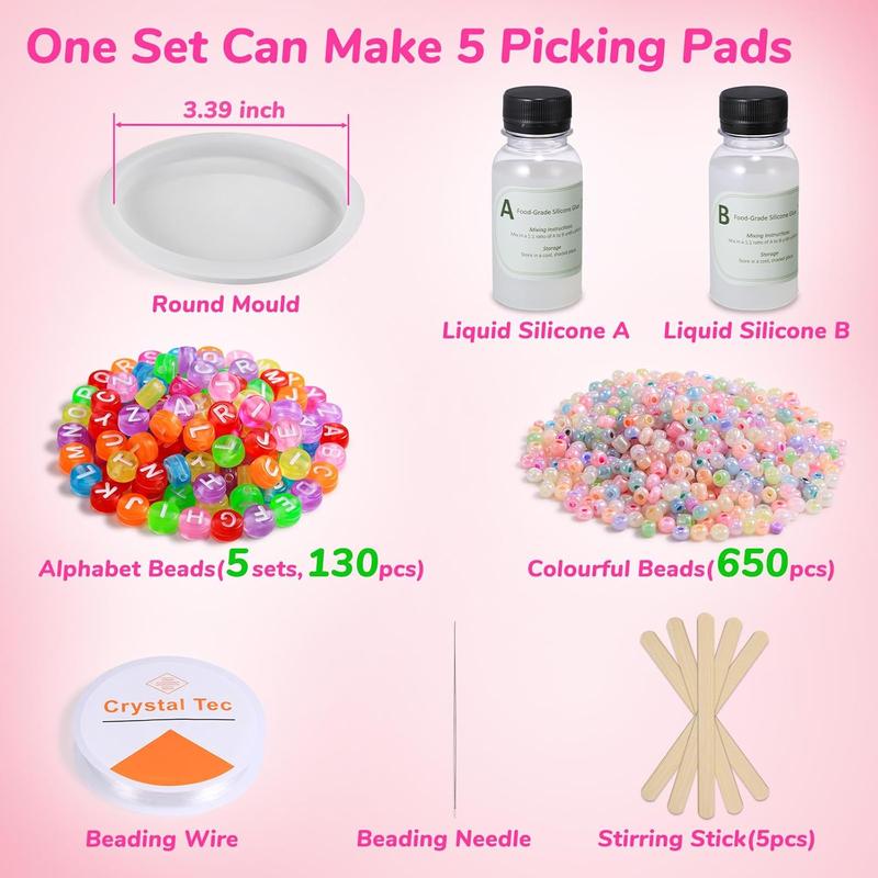 Picky Fidget Pad Silicone Kit, Make 5 count Anti Skin Picking Fidget Toys, Sensory Picking Pad for Anxiety, DIY Making Kit for Picky Party Pad and Beads Bracelet 6+ Kids, Adults