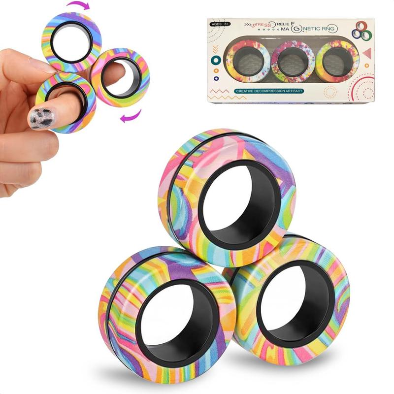 3PCS Rings Fidget Toy Set,Adult Fidget Spinner Rings for Anxiety Relief Therapy, Stocking Stuffers for Adults Men Teens, Gift for Boys Girls Kids