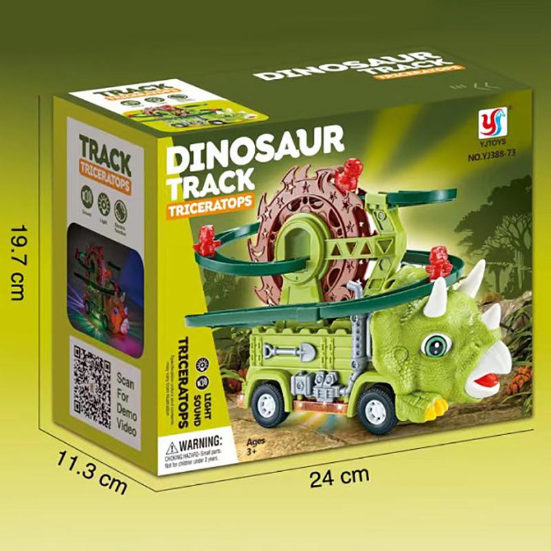 Stair Climbing Dinosaur Track Toy Car Triceratops Sliding Universal Rotating Car Electric Toy