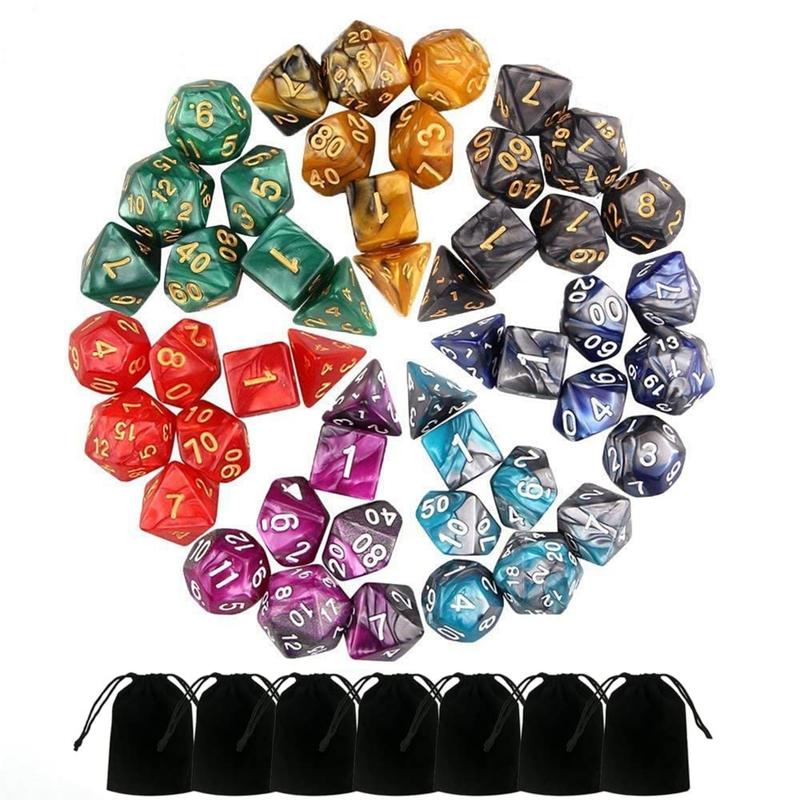 49 Packs DND Dice Set, 7 Sets Polyester D&D Dice with 7 Pouches for Dungeons & Dragons, D&D Dice with Bags for RPG DND  D4  D6  D8  D10 (0-9 and 00-90)  D12  D20