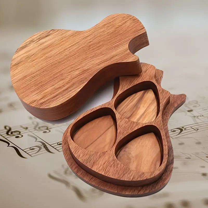 Guitar Pick Storage Case, Wooden Guitar Pick Holder for Gift, Music Accessories for Acoustic, Electric, Bass, and Ukulele Lovers