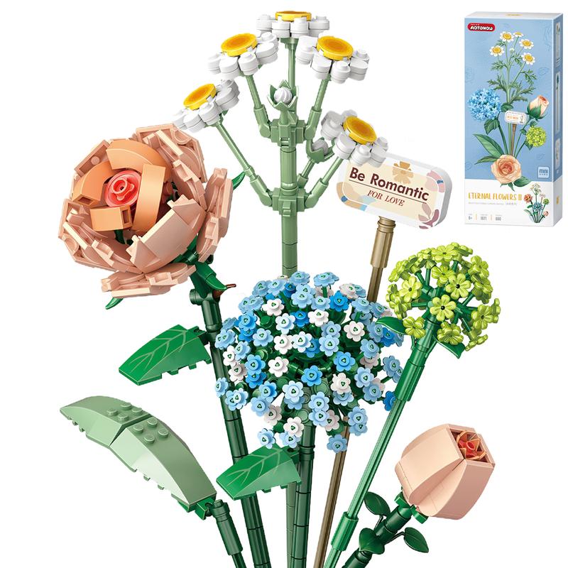 Mini Bricks Flower Bouquet Building Set - 6 in1 Artificial Flowers Building Toys, Creative Project Botanical Collection Crafts Set,Unique Home Decor Gifts for Mom,Adults,Wife,Kids 6+