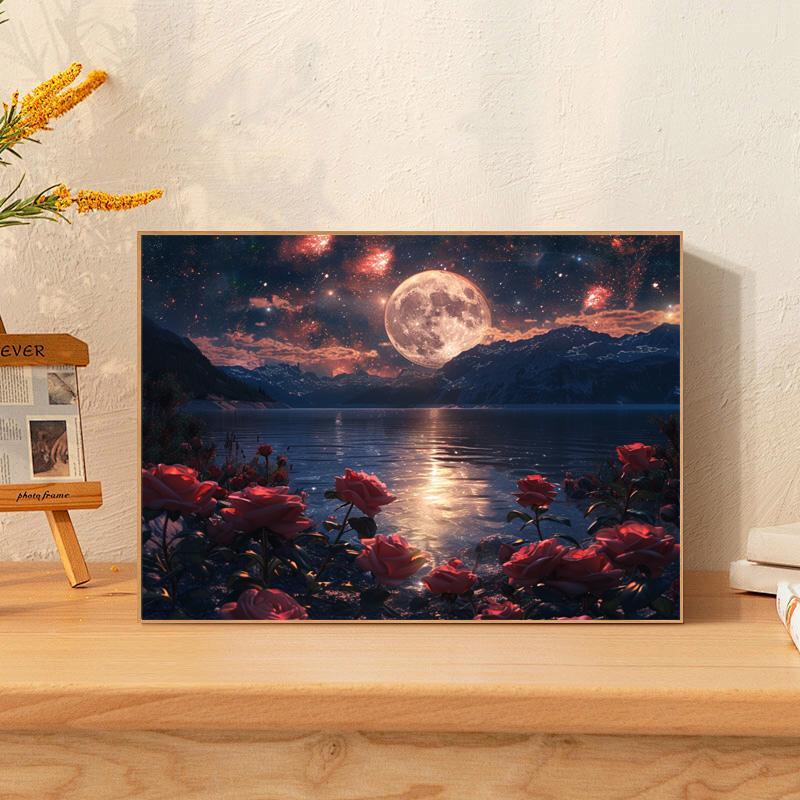 Moon Landscape Pattern Oil Painting Kit without Frame, DIY Acrylic Paint Painting Kit by Numbers, DIY Painting Supplies for Beginner Adults